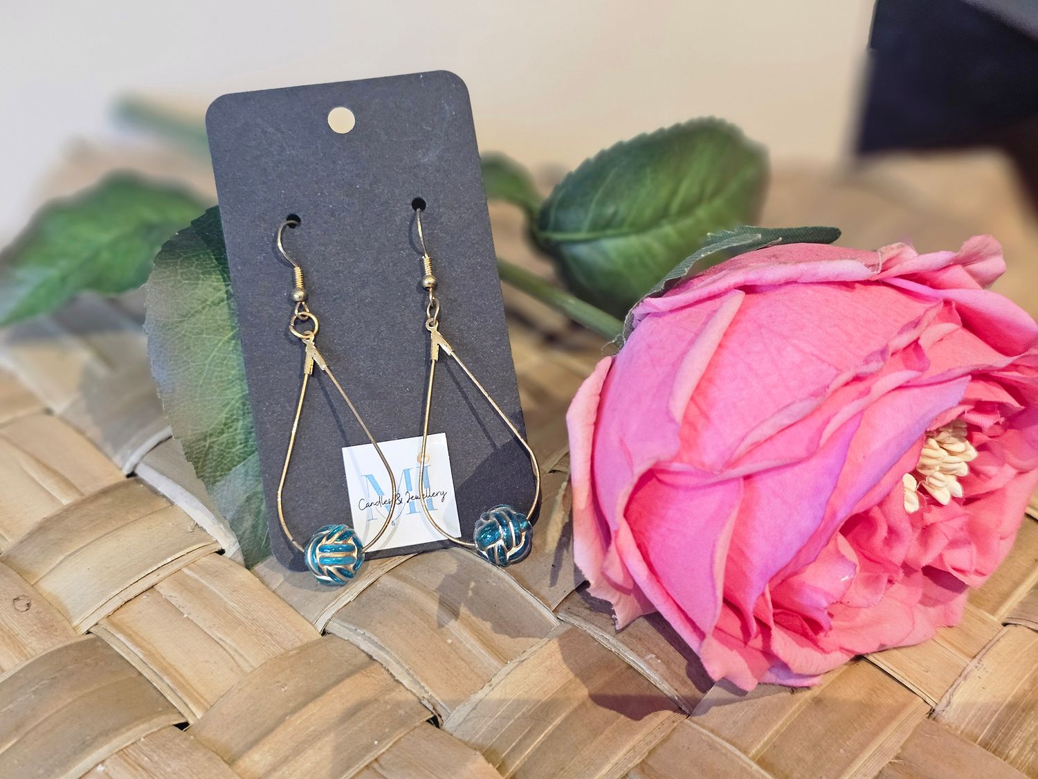 Gold Beaded Drop Earrings