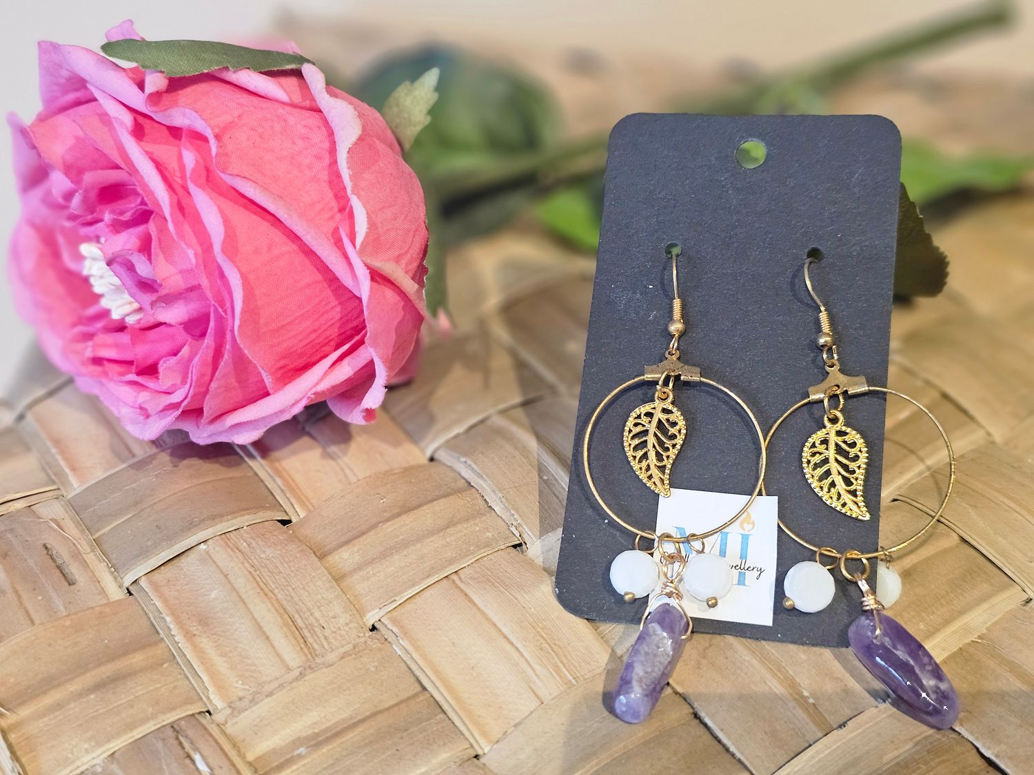 Gold Leaf &amp; Beaded Earrings