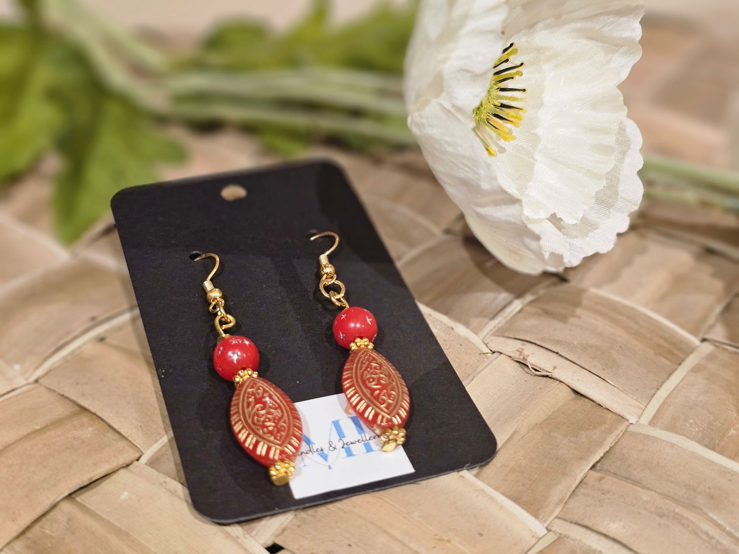 Red Beaded Drop Earrings