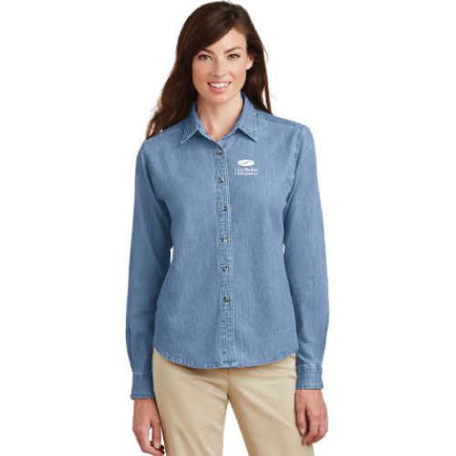 Port &amp; Company Women&#39;s Long Sleeve Value Denim Shirt