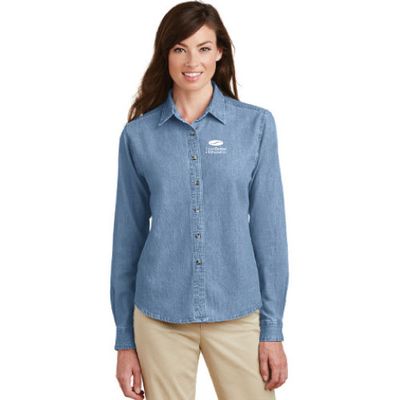 Port &amp; Company Women&#39;s Long Sleeve Value Denim Shirt