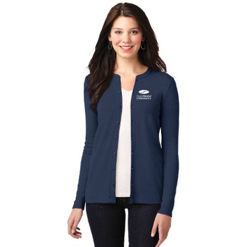 Ladies Concept Stretch Button-Front Cardigan, Color: Dress Blue Navy