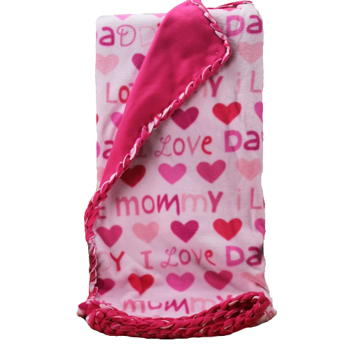 'I Love Mommy and Daddy' Fleece Blanket with Braided Edge