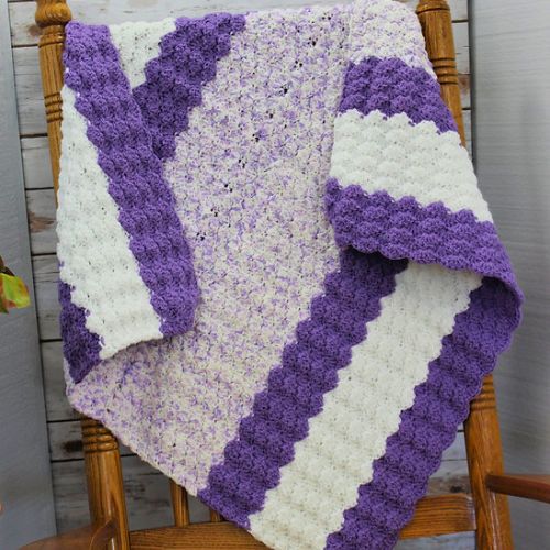 Hand Crocheted Purple & White Afghan
