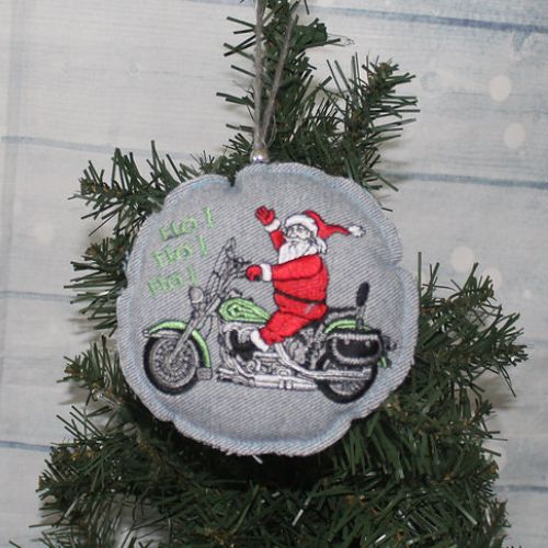 Embroider Santa Motorcycle Christmas Ornament
