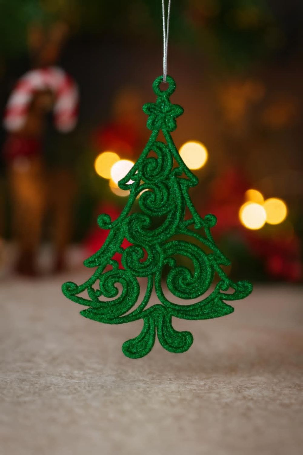 Green Lace Embroidered Christmas Tree Ornament Green Lace Embroidered Christmas Tree Ornament