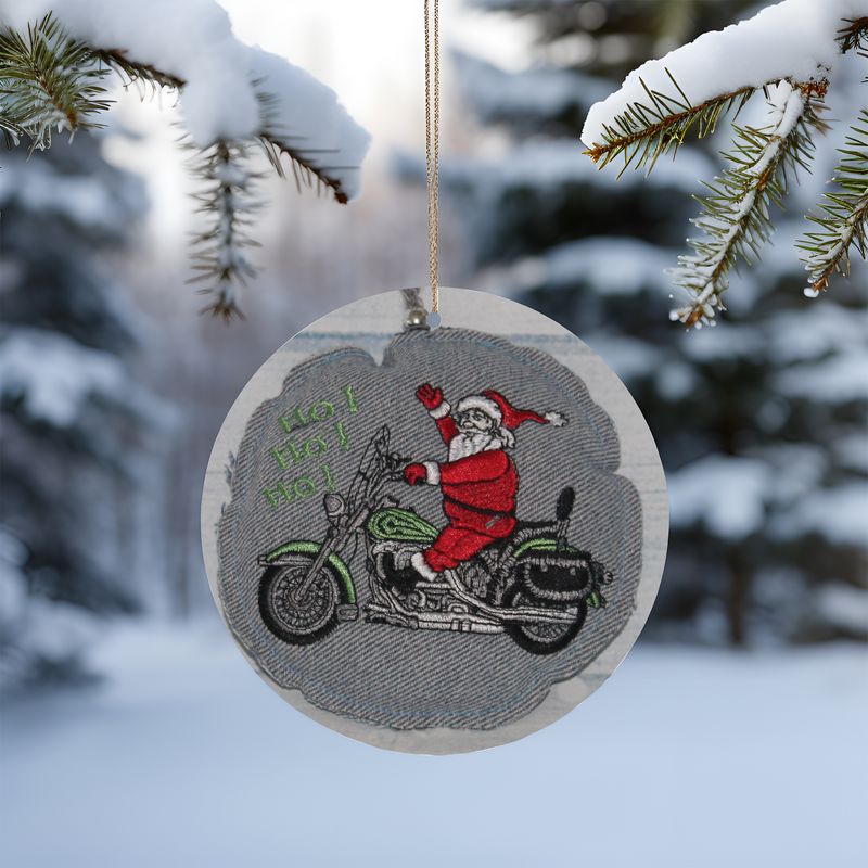 Embroider Santa Motorcycle Christmas Ornament