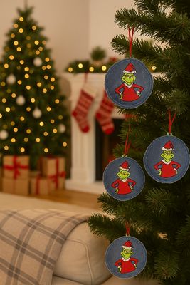Denim Grinch Christmas Ornaments Denim Grinch Christmas Ornaments