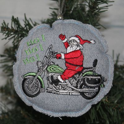 Embroider Santa Motorcycle Christmas Ornament