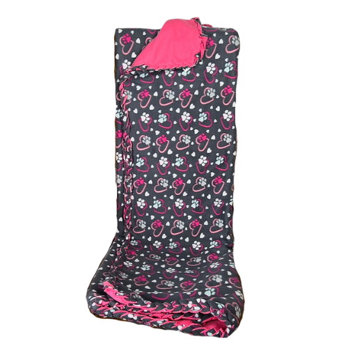 Large Heart Paw Print Pink Pet Blanket