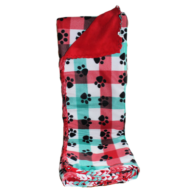Large Checkered Paw Print Pet Fleece Blanket