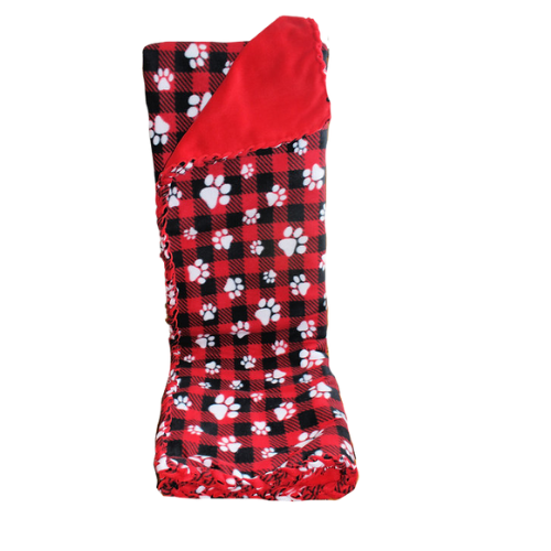 Large Paw Print Red & Black Fleece Blanket