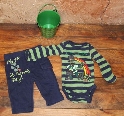 Hand painted baby St. Patrick’s Day outfit with “I’m Irish” bodysuit and shamrock pants set