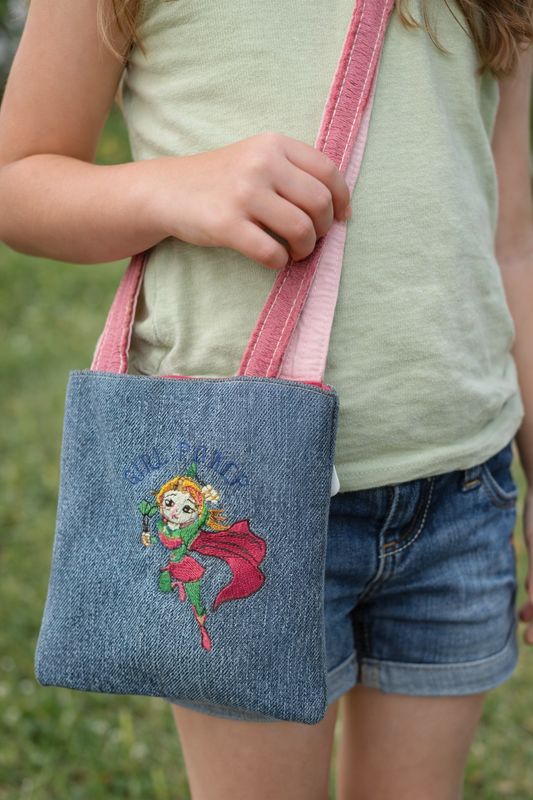 St. Patrick's Day Irish Girl Design- Embroidered Denim Tote Bag Purse