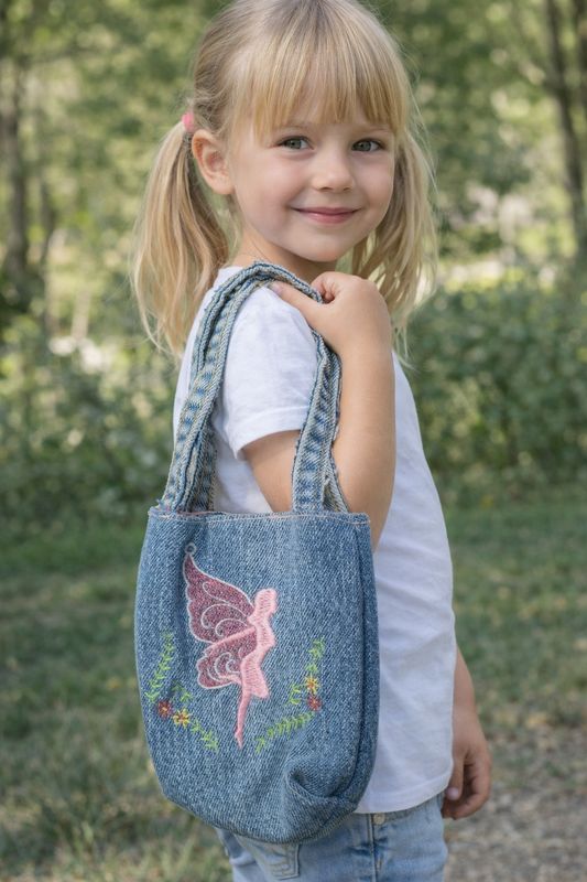 Handcrafted Denim Fairy Tote Bag- Upcycled & Embroidered