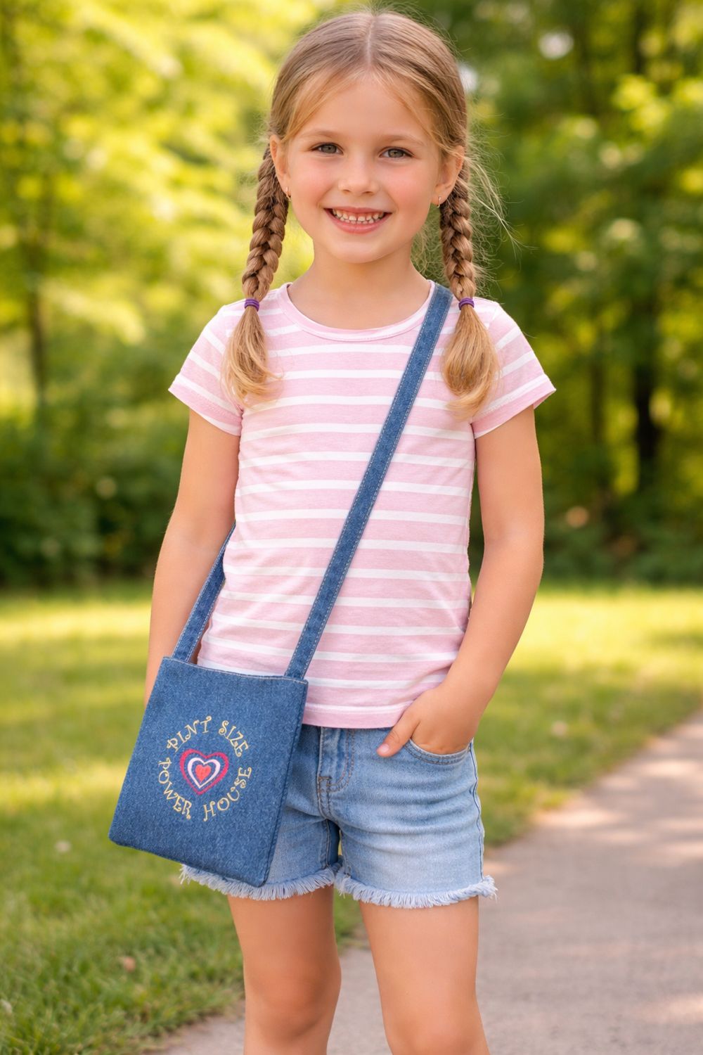 "Pint Size Power House" Embroidered Denim Purse