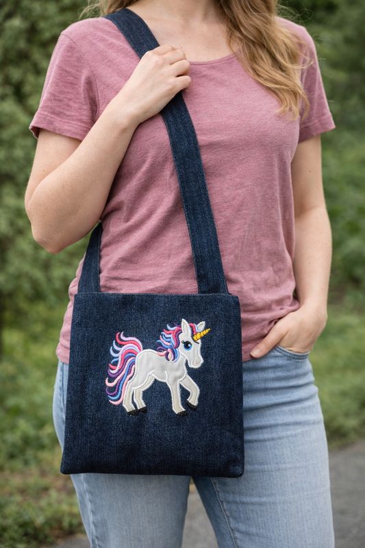 Denim Embroidered Unicorn Crossbody Purse for Girls