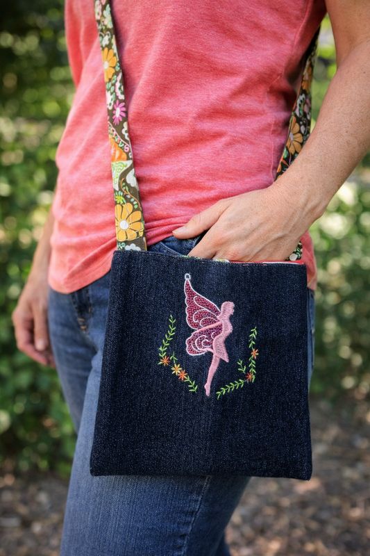 Fairy Denim Crossbody Embroidered Artisan Purse