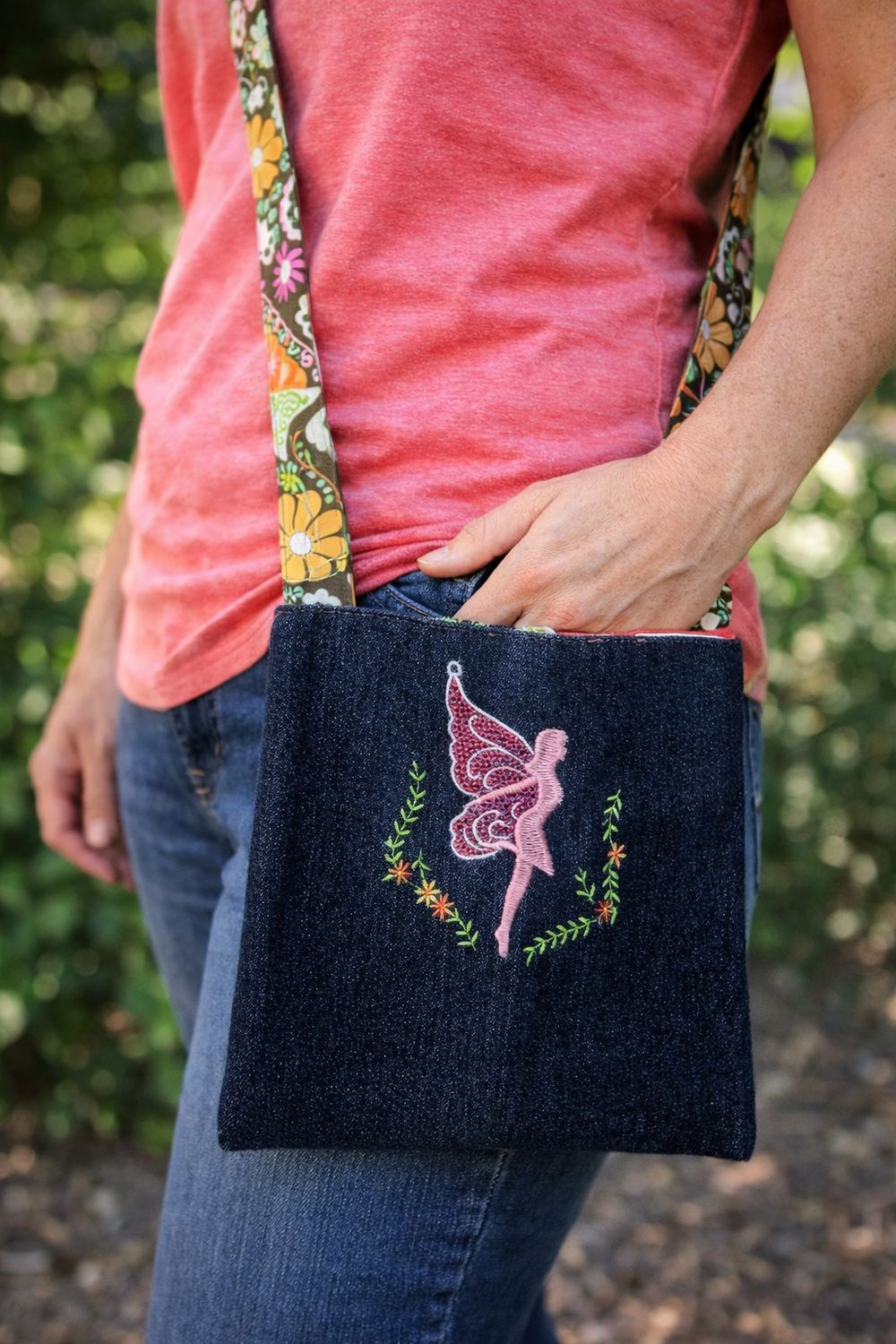 Fairy Denim Crossbody Embroidered Artisan Purse