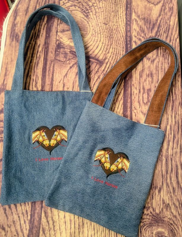 I Love Horses Denim Tote Bag Purse