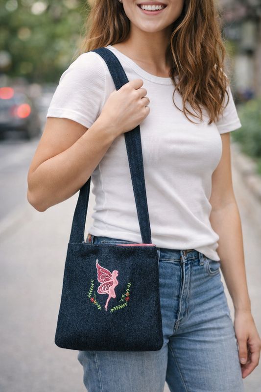 Fairy Embroidered Denim Purse