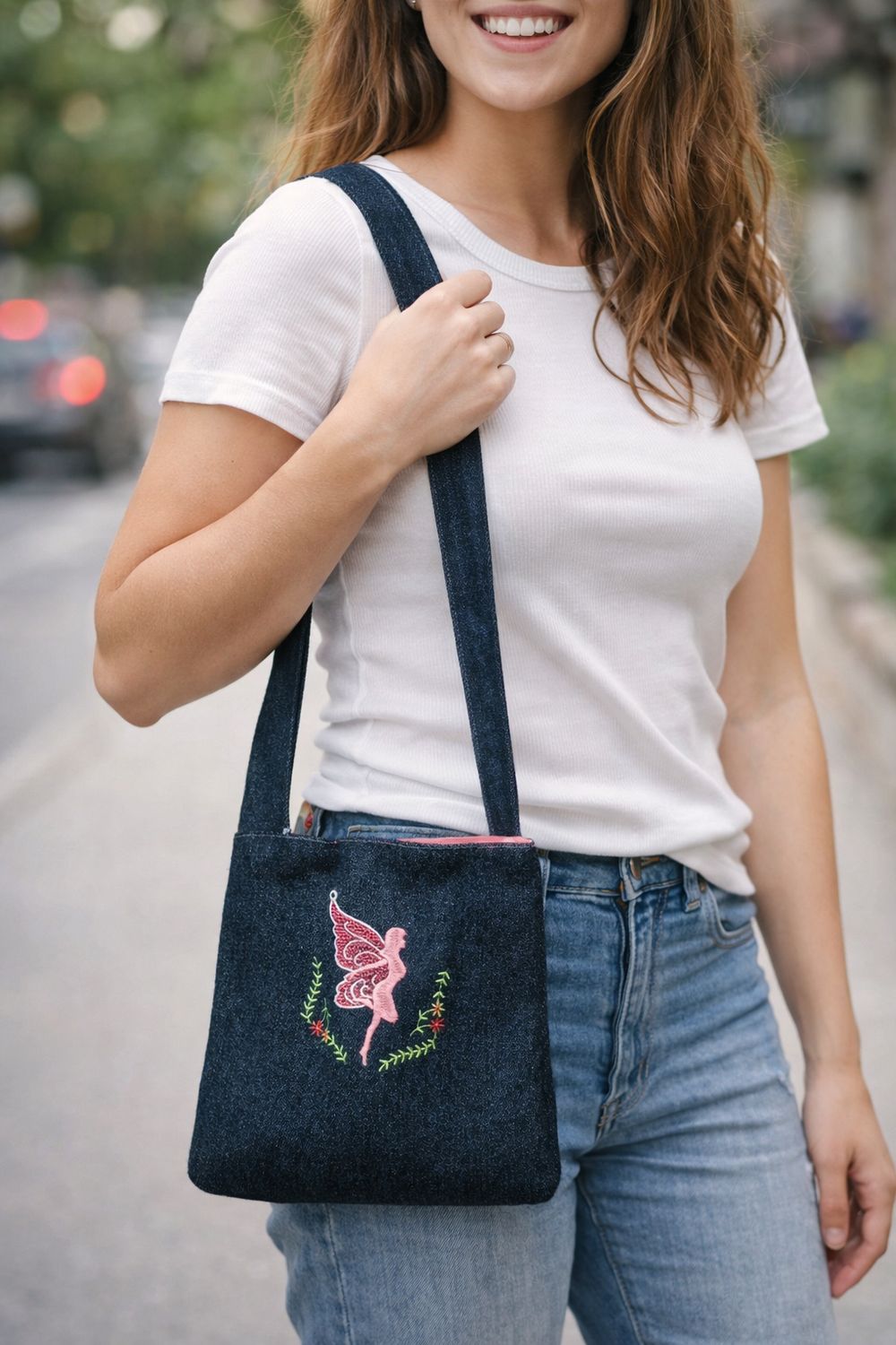 Fairy Embroidered Denim Purse