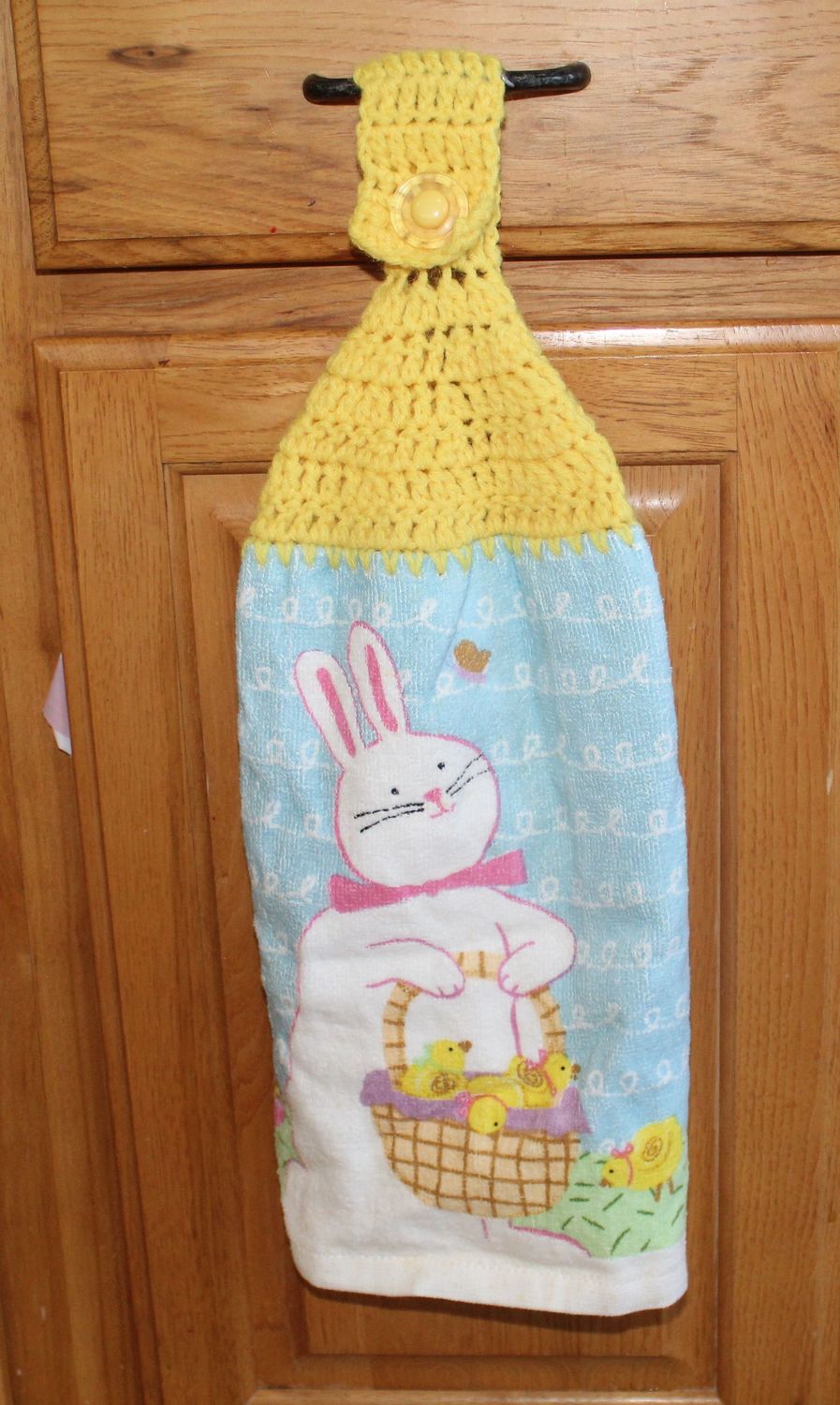 Easter Dish Towel with Bunny & Chick Basket Design