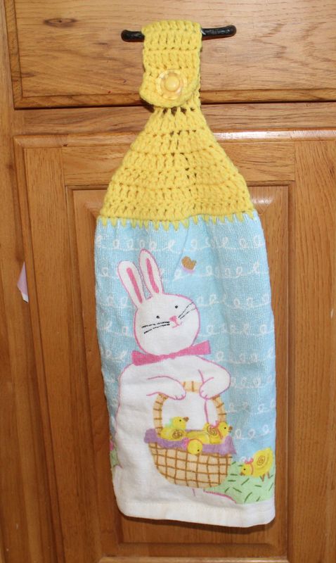 Easter Dish Towel with Bunny & Chick Basket Design