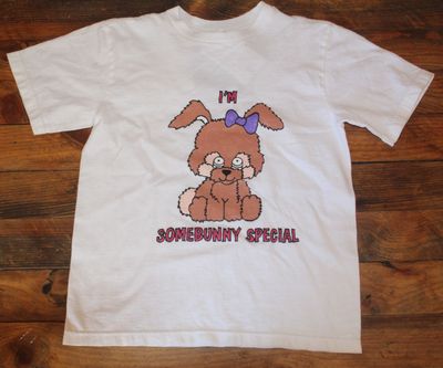 Hand-painted bunny girls shirt with “I’m Somebunny Special” Easter design.