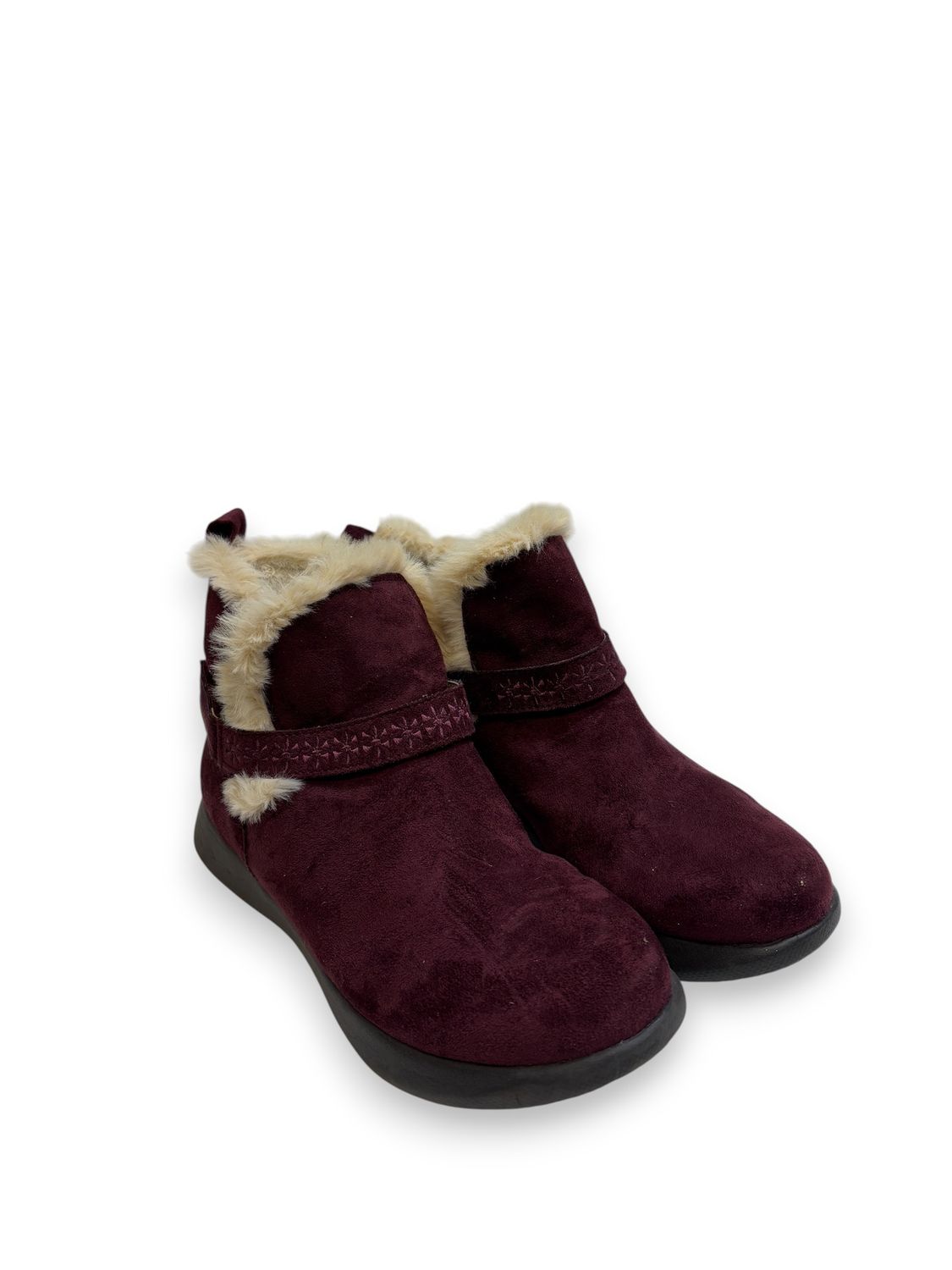Jambu Women's Nomadic Water-resistant Ankle Boot in burgundy Faux Suede with Faux Fur Lining and A Memory Foam Cushioned Footbed