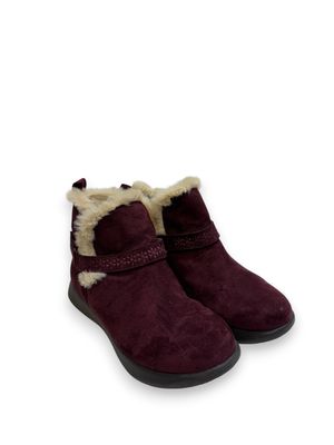 Jambu Women's Nomadic Water-resistant Ankle Boot in burgundy Faux Suede with Faux Fur Lining and A Memory Foam Cushioned Footbed