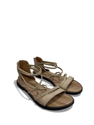 Braided Detail Ankle Strap Gladiator Sandals in a light beige/khaki color