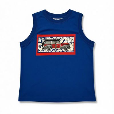 Blue Tank top with a vintage car graphic.