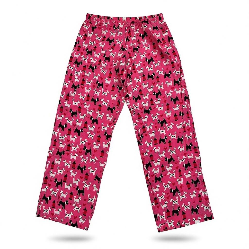 Jasmine Ginger Pajama Lounge Pants in Pink with a Novelty Dog and Fire hydrant print