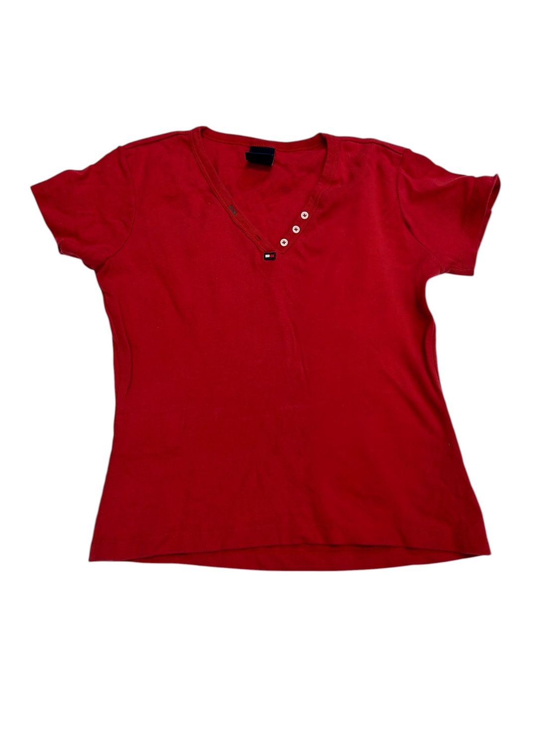 Tommy Jeans Red short-sleeve V-neck henley T-shirt