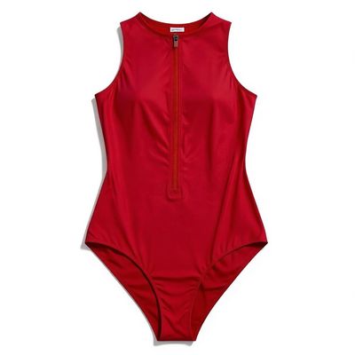 Sweaty Betty Italian Zip-Front One-Piece Swimsuit in Cherry
