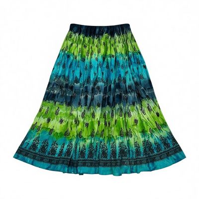 Boho Maxi Skirt with a Tie-dye Print in Shades of Green and Blue