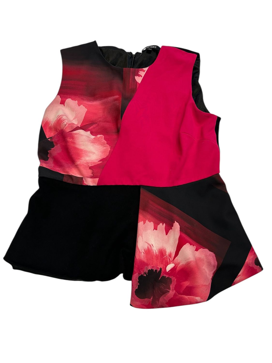 Ellen Tracy Pink/Red and Black Floral Pattern Dress