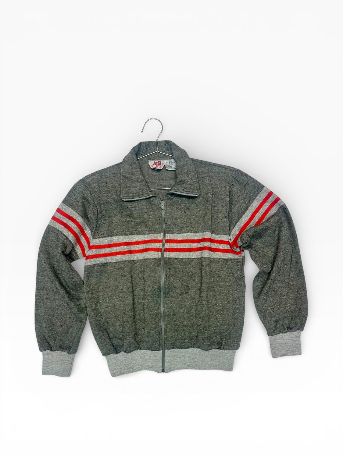 Anthony's Tops &amp; Bottoms Gray Full-Zip Track Jacket with Red Stripes.