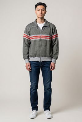 Anthony's Tops &amp; Bottoms Gray Full-Zip Track Jacket with Red Stripes.