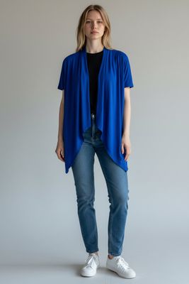 AB Studio Blue Short Sleeve Cardigan Women’s Size Medium