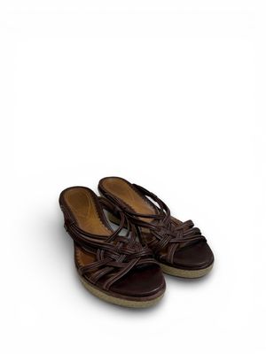 Clarks Artisan Collection Sandals Heels Strappy Brown Slip On