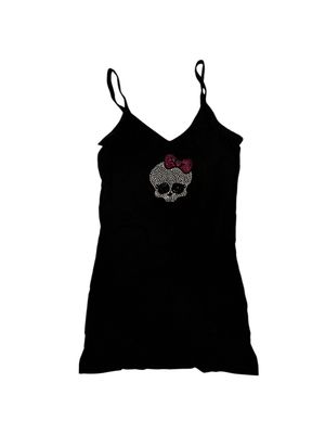 Skull with A Bow High Vest Cami Top with Rhinestones