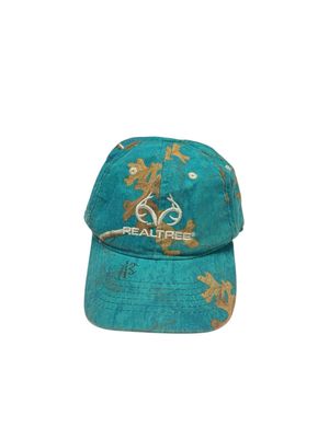 Realtree Adjustable Baseball Cap in a Teal and Brown Camouflage Pattern.
