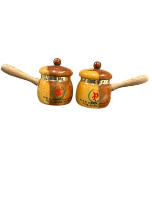 Wooden Kettle Salt &amp; Pepper Shakers