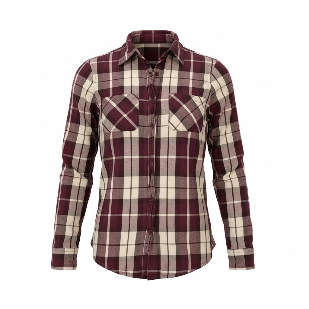 Women’s Red and Cream Plaid Button-Up Shirt