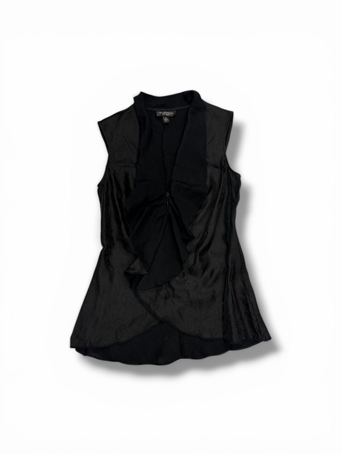 Katherine New York Black Sleeveless Ruffle Blouse Top