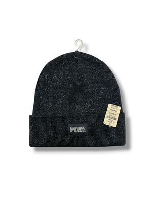 PINK Victoria's Secret SHIMMER Sparkle Beanie KNIT HAT SILVER Grey