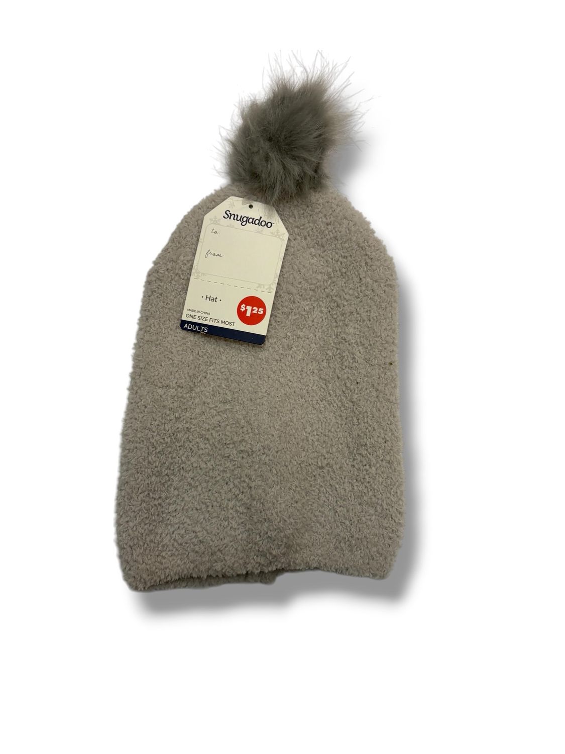 Snugadoo Super Soft Adult Gray Beanie Hat with Pom-Pom