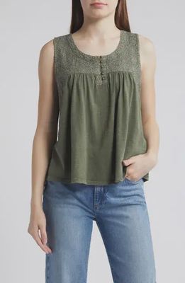 embroidered yoke tank top